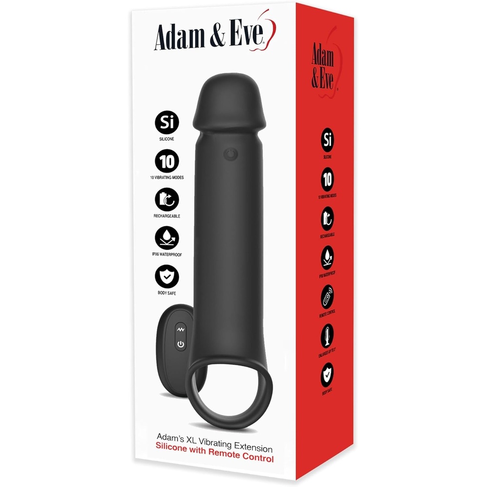 image:imageAdam amp Eve Adams XL Vibrating Extension Penis Sleeve Adds 3 Inches with Remote Control Vibration Stretchy Ball Strap for Secure Fit 10 Vibration Modes Rechargeable Silicone Couples Pleasure Toy
