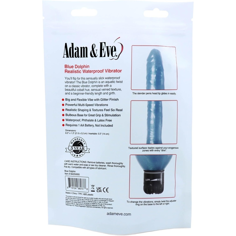 image:imageAdam amp Eve Blue Dolphin Vibrator Waterproof Flexible Multi Speed Realistic Textured Vibe Beginner Friendly Adjustable Speed Textured for Extra Stimulation Clitoral and G Spot Massage Adult Toy