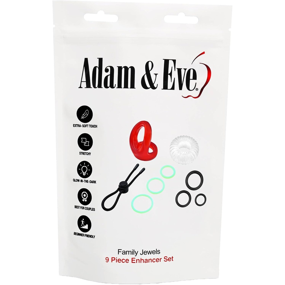 image:imageAdam amp Eve Family Jewels 9 Piece Penis Ring Set Adjustable Silicone Rings Dual Support Ring for Balls amp Shaft Exxxtra Thick Enhancer Glow in the Dark Rings Boost Performance amp Stimulation