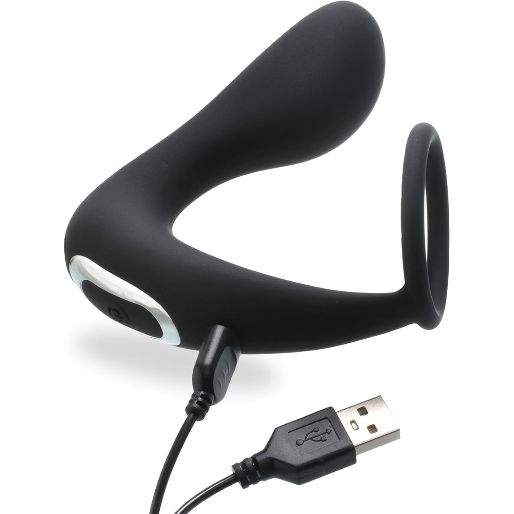 image:imageAdam amp Eve Rechargeable Prostate Massager with C Ring Vibrating Prostate Stimulator for Men 10 Powerful Modes Stretchy Cock Ring for Harder Erections Waterproof and USB Rechargeable Couples Sex Toy