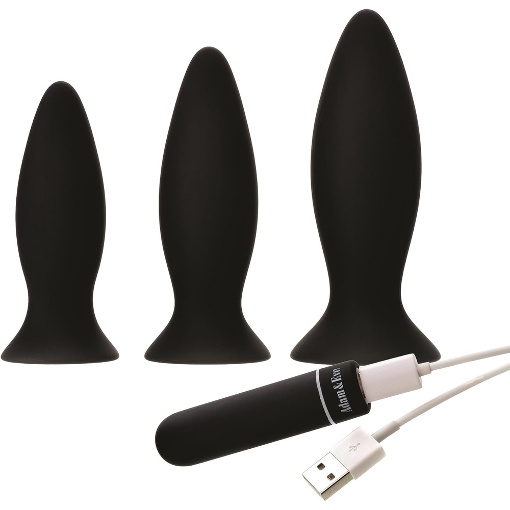 image:imageAdam amp Eve Rechargeable Vibrating Anal Trainer Kit 3 Piece Silicone Butt Plug Set Small Medium Large Plugs for Beginners and Advanced 9 Function Waterproof Anal Toy USB Rechargeable Bullet Vibe