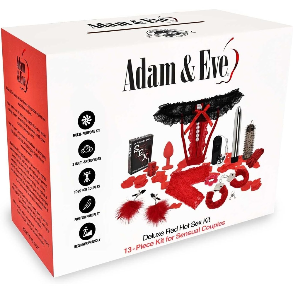 image:imageAdam and Eve Deluxe Red Hot Sex Kit Couples Sex Toys Set with 13 Pcs Bondage and Sex Toys for Games BDSM Kit and Sex Toy Kit with Vibrators Handcuffs Rope Nipple Clamps Foreplay Accessories