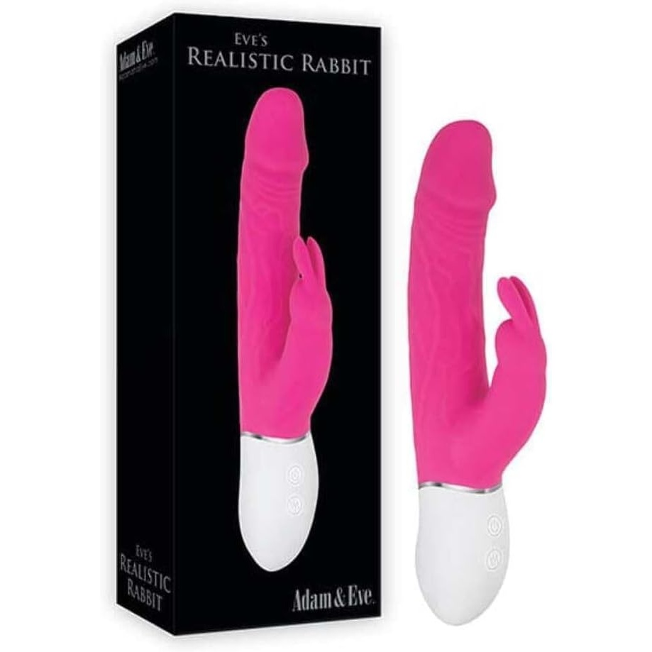 image:imageAdam and Eve Eves Rechargeable Waterproof Realistic Rabbit Vibrator Adult Sex Toy with Thrusting Dildo for G Spot and Clitoral Stimulation Dual Action Pleasure for Women and Couples 85 Inch Pink