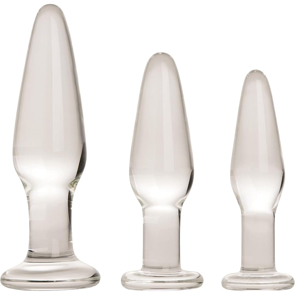 image:imageAdam and Eve Glass Anal Plug Set of 3 Hypoallergenic Non Porous Butt Plugs Smooth Tempered Borosilicate Glass for Backdoor Training and Temperature Play Small Medium Large Sizes for Women and Men