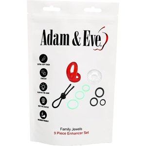 Adam & Eve Family Jewels 9 Piece Penis Ring Set, Adjustable Silicone Rings, Dual Support Ring for Balls & Shaft, Exxxtra Thick Enhancer, Glow in the Dark Rings, Boost Performance & Stimulation
