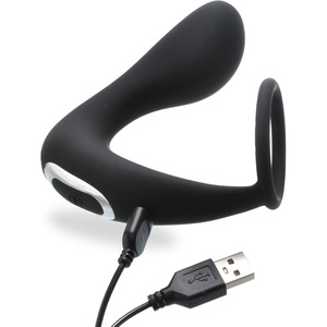 Adam & Eve Rechargeable Prostate Massager with C Ring Vibrating Prostate Stimulator for Men 10 Powerful Modes Stretchy Cock Ring for Harder Erections Waterproof and USB Rechargeable Couples Sex Toy