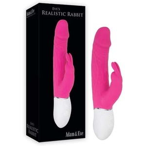 Adam and Eve Eve’s Rechargeable Waterproof Realistic Rabbit Vibrator, Adult Sex Toy with Thrusting Dildo for G Spot and Clitoral Stimulation, Dual Action Pleasure for Women and Couples, 8.5 Inch, Pink