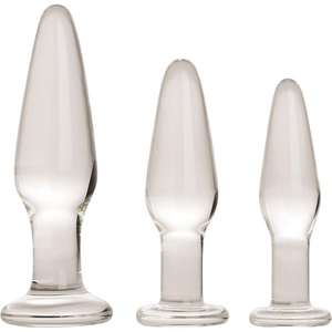 Adam and Eve Glass Anal Plug Set of 3, Hypoallergenic Non Porous Butt Plugs, Smooth Tempered Borosilicate Glass for Backdoor Training and Temperature Play, Small Medium Large Sizes for Women and Men