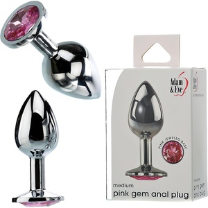Adam & Eve Gem Medium Anal Plug, Metal Butt Plug for Women & Men, Tapered Trainer for Beginners & Advanced, Weighted Aluminum Plug for Temperature Play, Safety Flared Base, Includes Velvet Bag, 3.25″